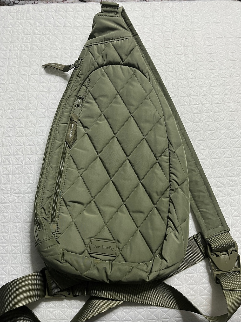 Vera Bradley Olive Quilted Sling Pack